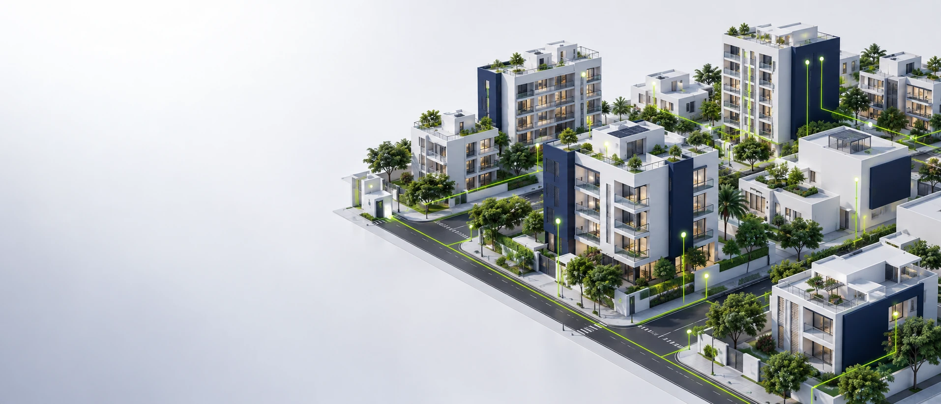 Conceptual broadband neighbourhood connected by lime fibre routes